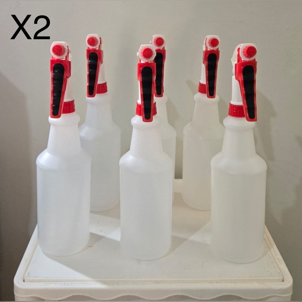 Set of 12 Red & Black Spray Bottles with White Frosted Bottles